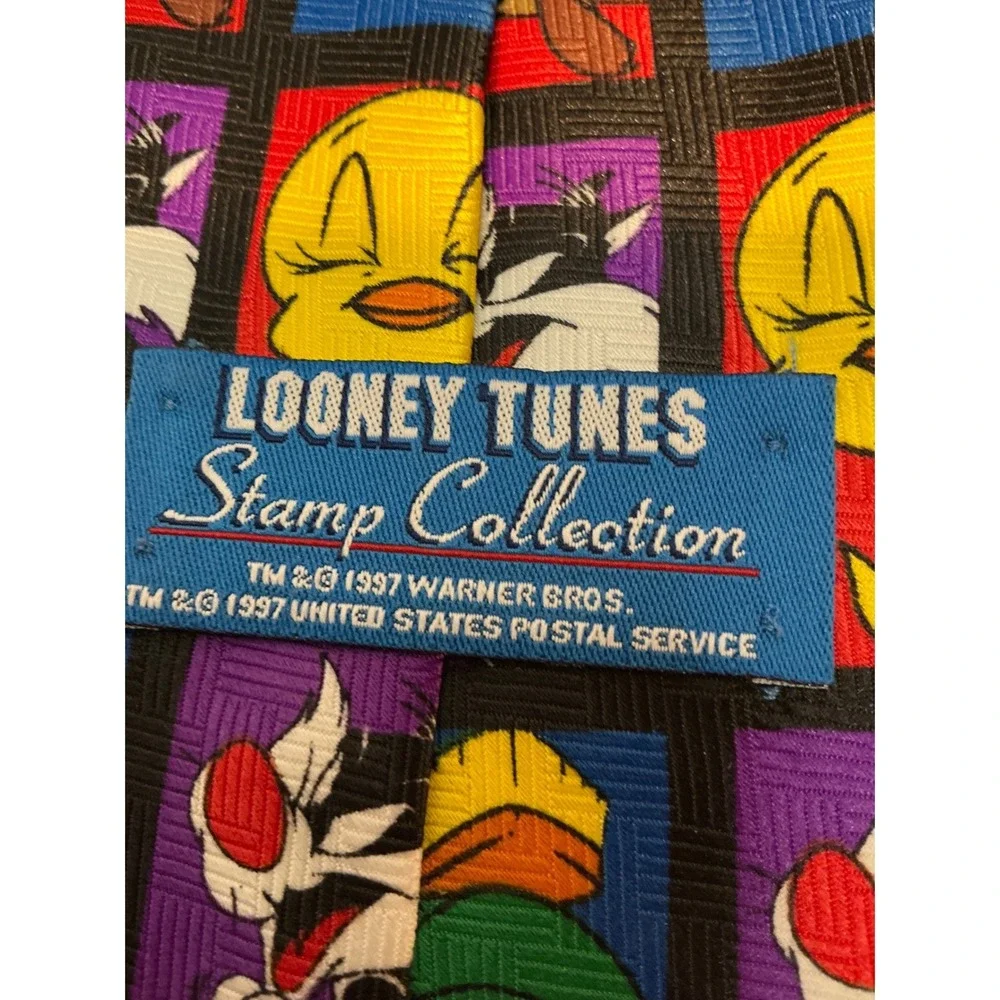 Warner Bros‎ Vintage 90s Looney Tunes Stamp Collection Tie OS Novelty 1997